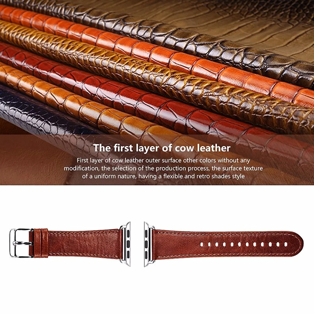 Ремешок из натуральной кожи для apple watch band apple watch 5 4 3 44 мм/40 мм 42 мм 38 мм crazy horse классическая металлическая застежка ремешок для часов