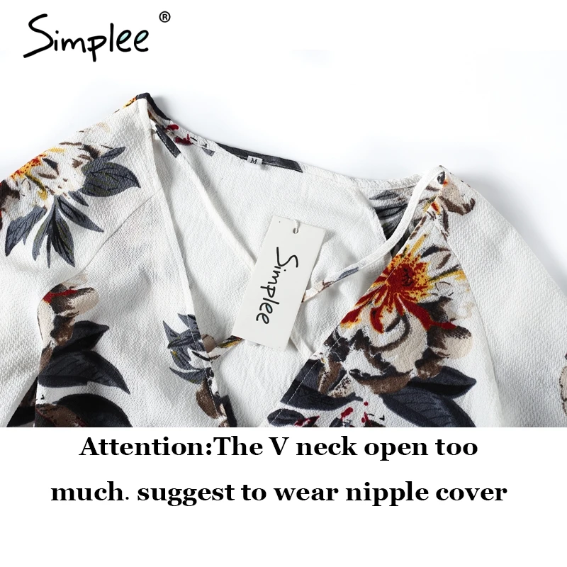 Simplee сексуальная глубокий v образный вырез женская блузка рубашка с длинным