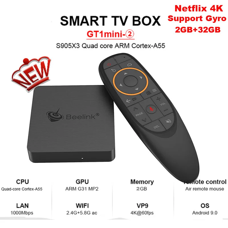 2GB 32GB GT1 mini-2 Мини ТВ-приставка Beelink GT1 Android 8,1 Голосовое управление Amlogic S905X2 ТВ-приставка 4 Гб DDR4 32 Гб 64 Гб BT4.0 двойной Wifi HDMI2.0 4K приставка - Цвет: 2GB 32GB GT1 mini-2