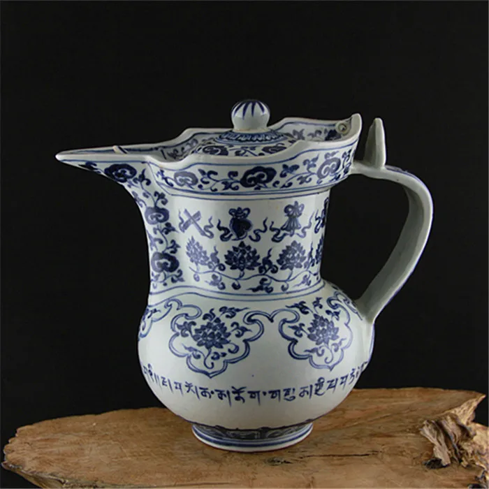 

6 античных фарфоровых чайников династии MingDynasty, сине-белая бутылка, ручная роспись ремесла/коллекция и украшение, бесплатная доставка
