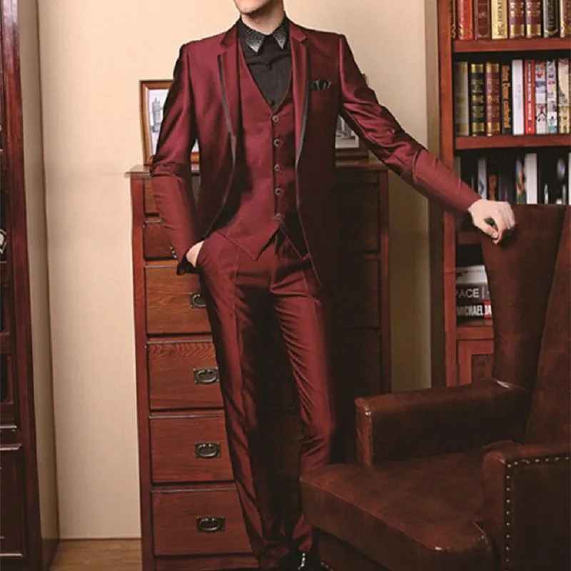 Custom Morning Style Groom Tuxedos burgundy Groomsman Men's Wedding Suits Bridegroom Tailcoat men suit (Jacket+Pants+Tie+Vest)