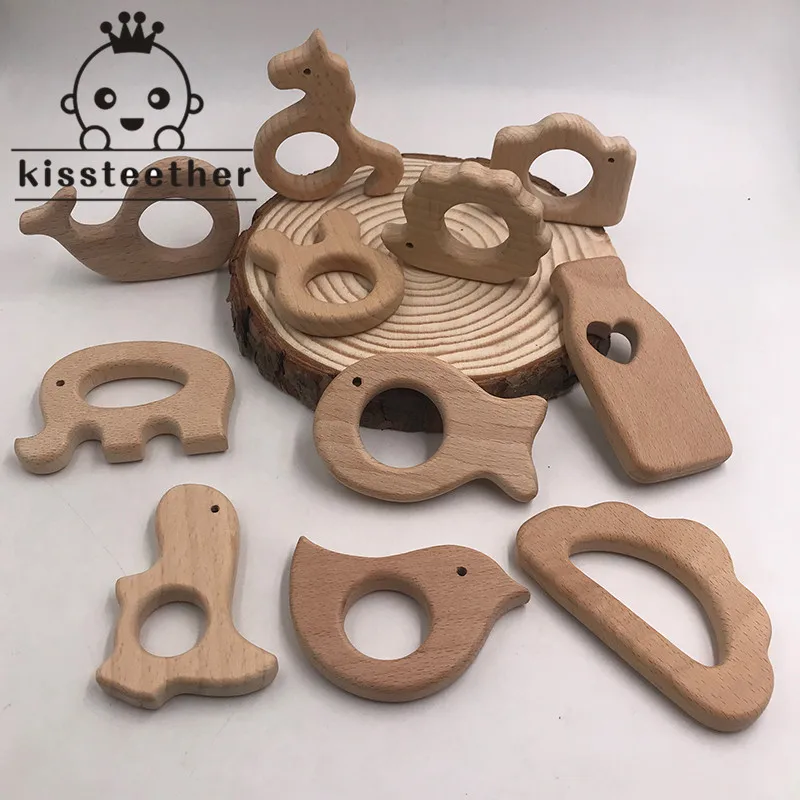 Mordedores de madera para beb&eacute;, juguete de dentici&oacute;n natural, soporte de dentici&oacute;n de madera ecol&oacute;gico org&aacute;nico, 11 Uds.-3