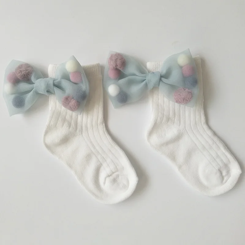 White Green Bow Носки для маленьких девочек с бантиками; милые кружевные носки принцессы для девочек; носок с оборками; хлопковые носки для малышей; летние детские носки - Color: White Green Bow