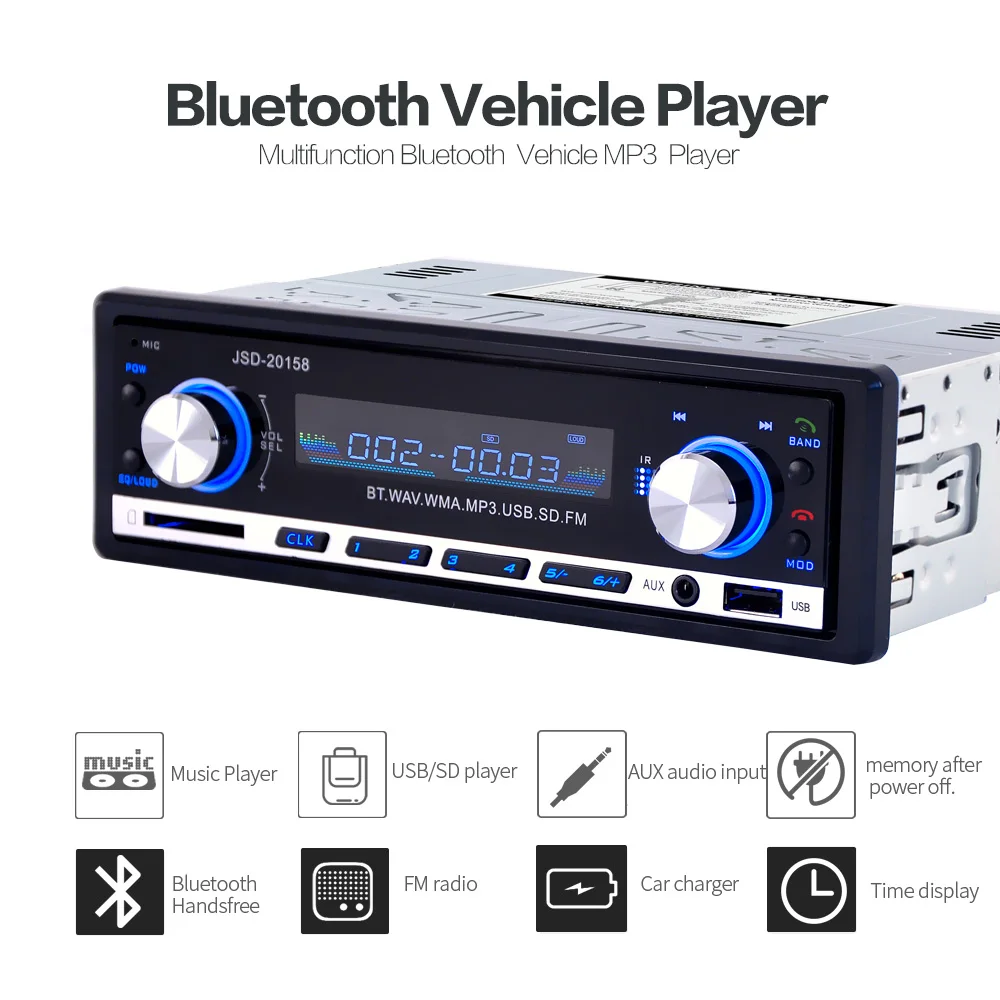 JSD20158 1 Din автомобильное аудио Авто Радио стерео музыка Bluetooth MP3 плеер FM тюнер Авторадио AUX вход радио USB зарядное устройство Порт