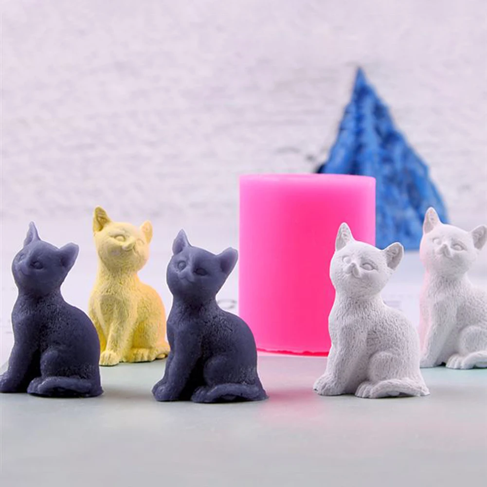 3D Маленькая кошка форма свечи формы для украшения дома гипсовый цемент мясистое растение бонсай DIY пепельница подсвечник ручной работы глиняные поделки