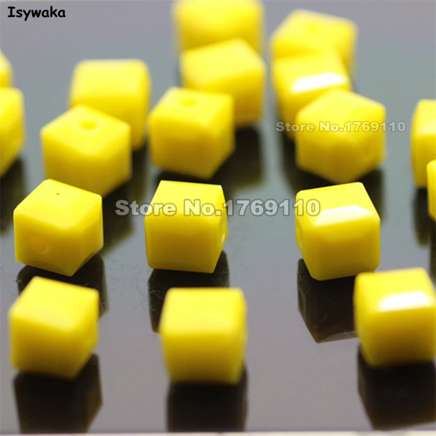 

Isywaka 100pcs Non-hyaline Yellow Color Square 6mm Austria Crystal Beads Glass Beads Loose Spacer Bead for DIY Jewelry Making