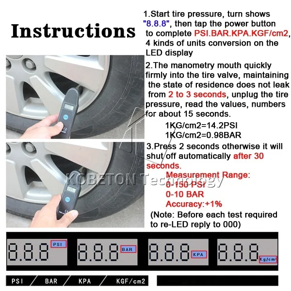 kebidumei 50pcs/lot Digital Auto Wheel Tire Air Pressure Gauge Meter Tyre Tester Vehicle Motorcycle Car 5-150 PSI KPA BAR KG CM2 |