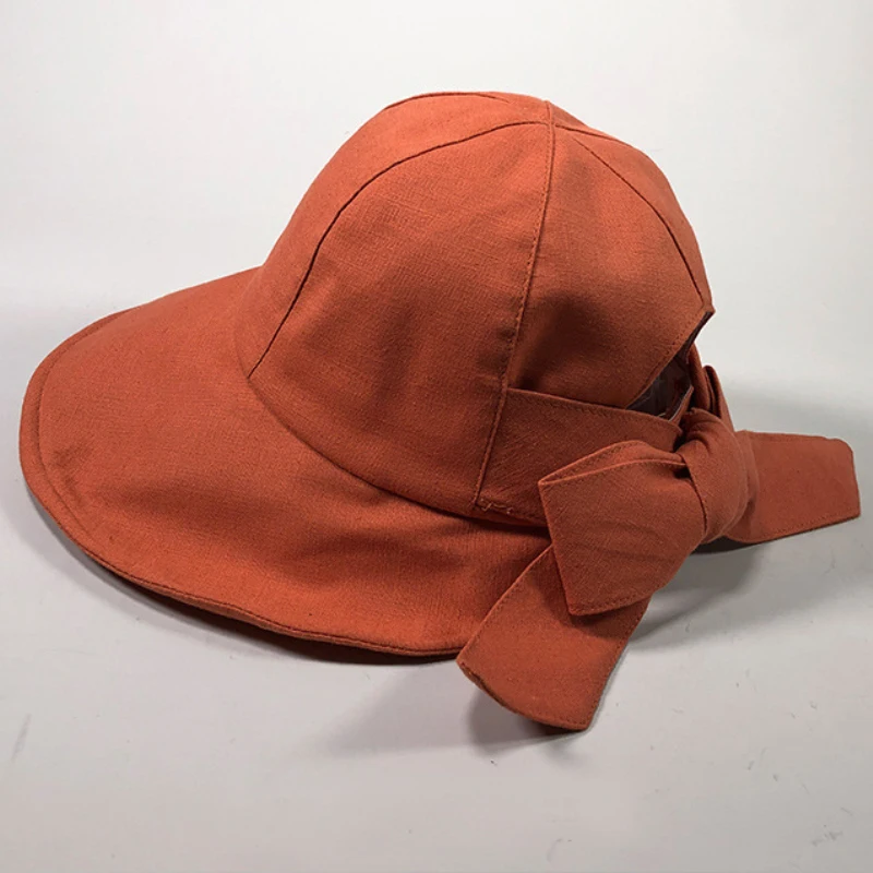 

HT2369 Spring Summer Women Hat Big Bow Solid Cotton Panama Hat Ladies Packable Fishing Cap Female Wide Brim Beach Sun Hat Bucket