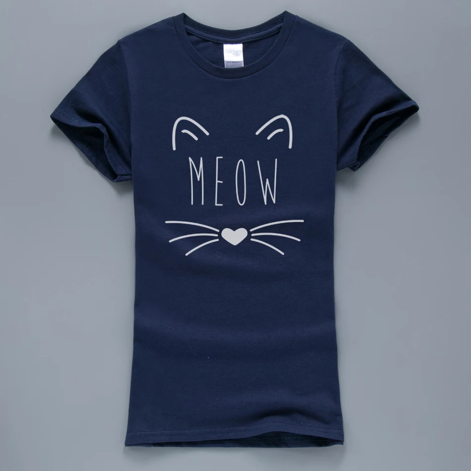 Женская футболка Kawaii Meow Cat Kitty, лето,, хлопок, короткий рукав, футболка, розовая, Kpop, Harajuku, топы, футболки для женщин - Цвет: dark blue