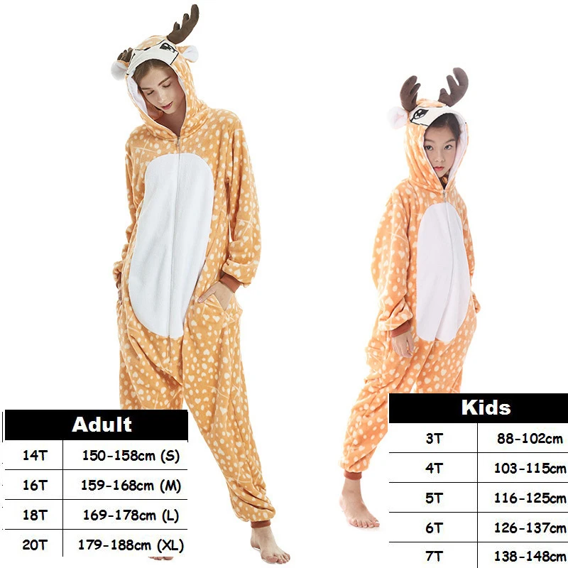 Kigurumi, женские детские пижамы единорога, унисекс, парные, цельный, мультяшный, косплей, костюм, животное, Onesie, пижамы для взрослых девочек, одежда для сна - Цвет: Deer