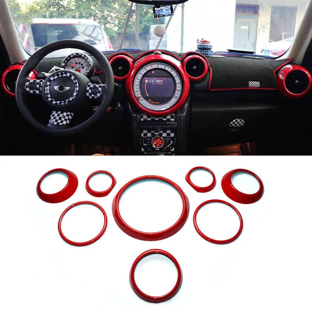 

8Pcs ABS Interior Front Center Dashboard Vent Speaker Gear Shift Circle Ring Covers For BMW Mini Copper Countryman R60 2013-2016