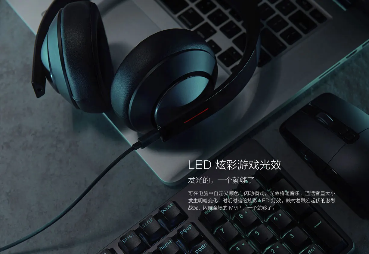 Оригинальная игровая гарнитура xiaomi, стерео светодиодный яркий световой эффект, инновационный громкоговоритель двойной микрофон, снижение шума окружающей среды