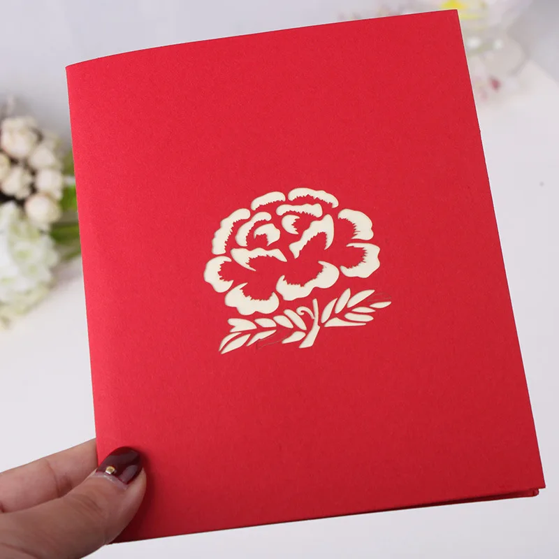 Birthday Thank You Cards Gift Greeting Postcards Pop Up Laser Cut Peony 3D up | Дом и сад
