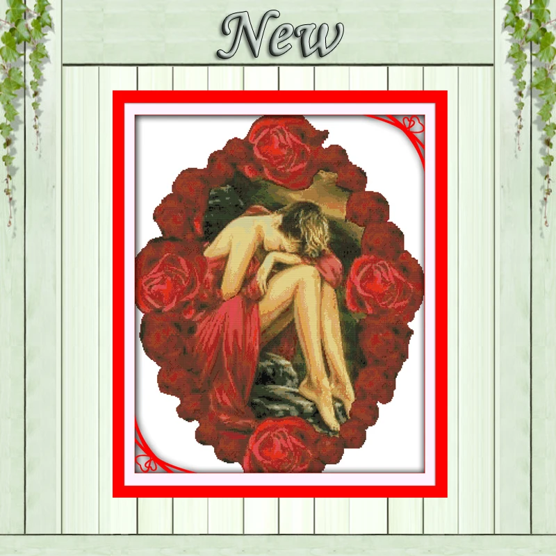Роза и красивая женщина цветок Картина Декор считает Печать на холсте DMC наборы