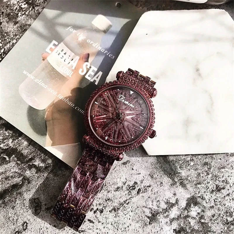 

Watch Women's Wristwatch Luxury Brand Full Diamond Rotating Dial Gold Ladies Women Wrist Watches Clock Woman Relogio Feminino