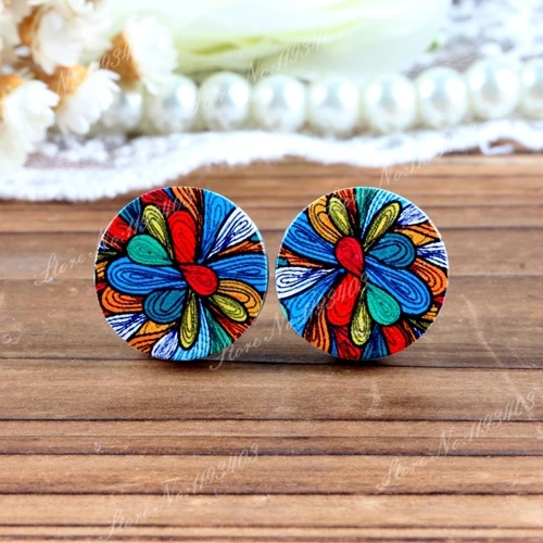 16mm Flower Round High Quality Photo Wood Laser Cut Cabochon to make Rings Earrings Bobby pin Necklaces Bracelets | Украшения и