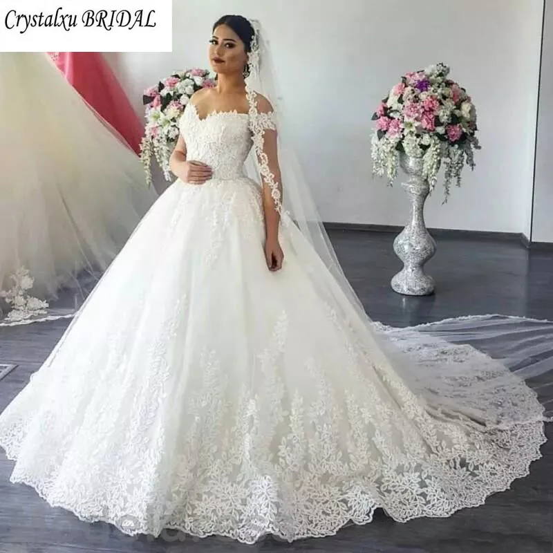 

Vestido de Noiva 2019 Wedding Dresses Off the Shoulder Sweetheart Appliques Lace Ball Gown Bridal Bride Dress Robe De Mariee