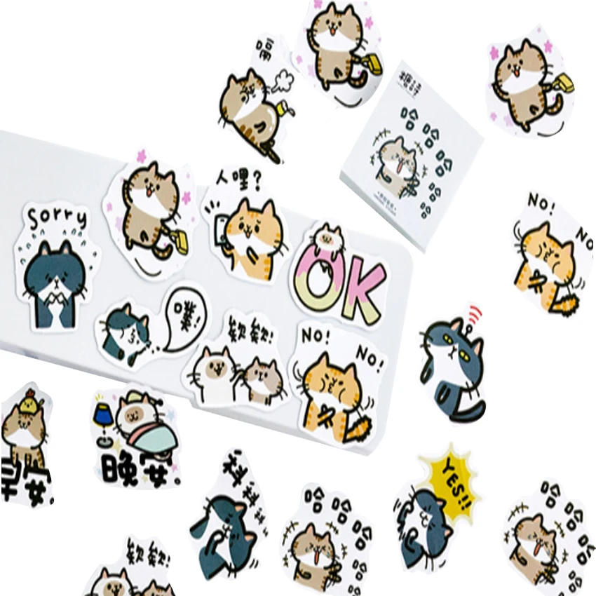 45 шт./упак. с мультяшным котом Бумага клей Стикеры комплект украшение телефона