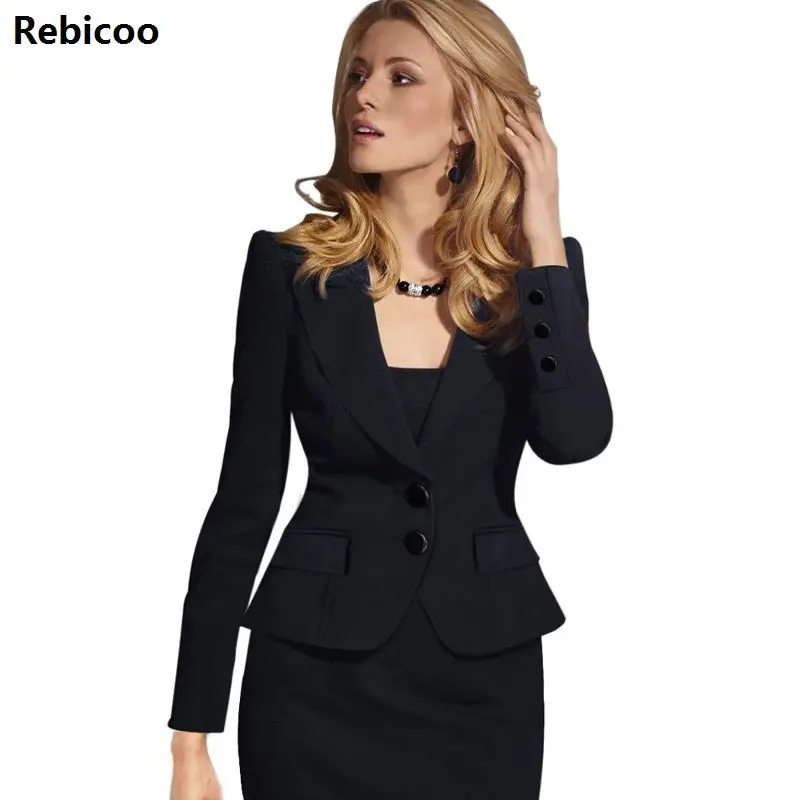 Womens Autumn Winter Long Sleeve Turn Down Collar Button Wear to Work Business Office Outwear Jacket Blazer | Женская одежда