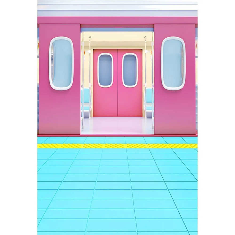 

Розовые ворота метро-фон для фотографии с принтом желтая линия для маленьких девочек дети Фотостудия фоны синий пол