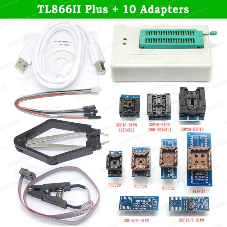 TL866II 10 Items TL866II плюс USB программатор поддержка 15000+ IC SPI Flash NAND EEPROM MCU PIC AVR Замена TL866A TL866CS+ 25 шт. адаптеры - Цвет: TL866II 10 Items
