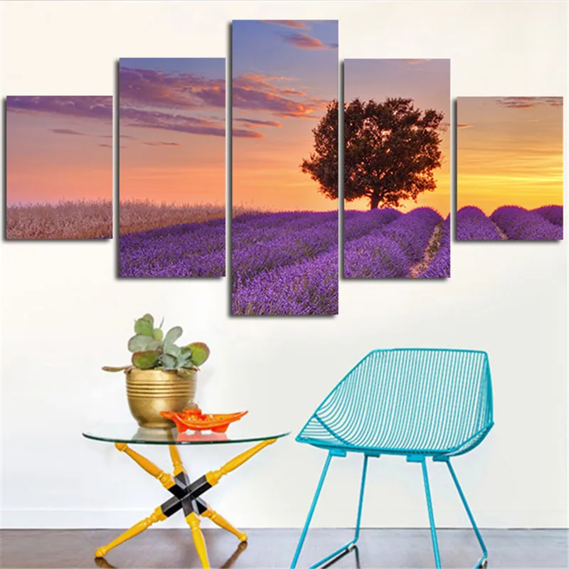 Настенная Картина на холсте с 5 самолетами картины восход солнца фиолетовые