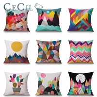 various colors geometric lumbar throw pillow case cotton linen decorative cushion cover home decor pillow beautiful sunset