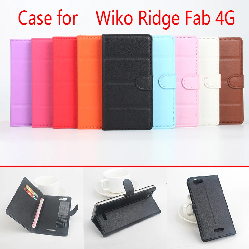 Кожаный чехол кошелек для wiko Ridge fab 4G книжка телефона чистый цвет личи PU узор