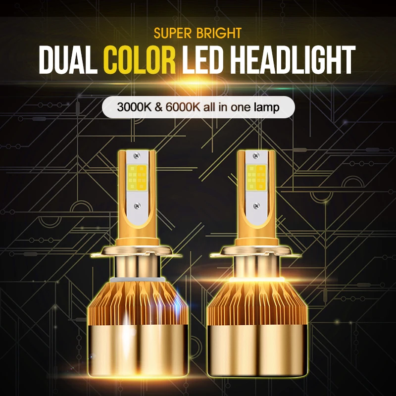 OKEEN двойной цвет H7 LED H4 светодиодные лампы фары H1 H3 H8 H11 3000K 6000K 4800LM Автомобильные