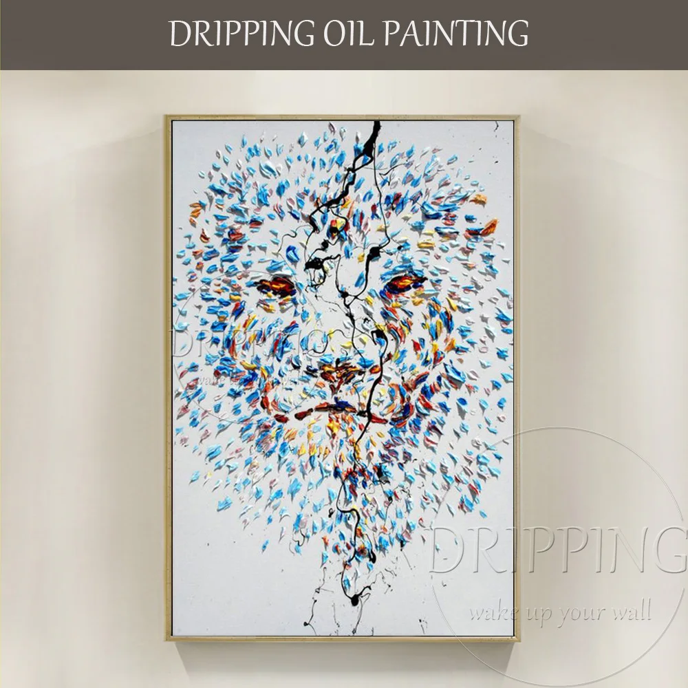 New Arrivals Style Hand-painted Abstract Lion Head Oil Painting on Canvas for Living Room | Дом и сад
