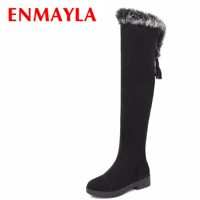 ENMAYLA Winter Flock Long Boots Shoes Woman Black Gray Zip Charms Large Size 34 43 Over the knee Platform White Shoes|boot shoes|boot shoes