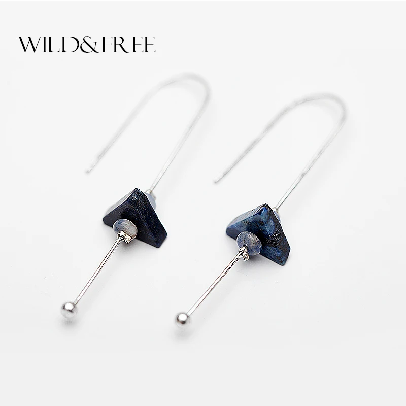 WILD & FREE богемный синий треугольный каменный свисающие серьги для женщин