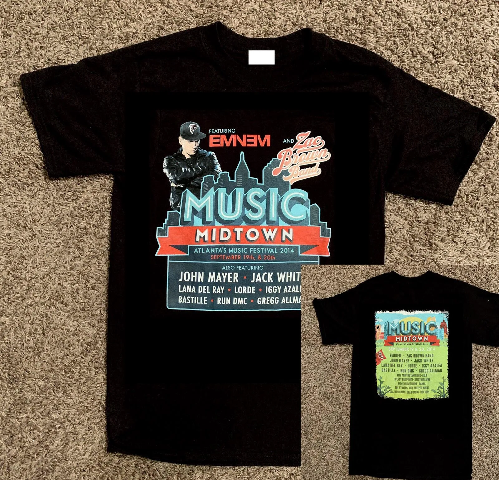 MUSIC MIDTOWN 2014 ATLANTA EMINEM ZAC коричневый лорд Джек белая мужская футболка Sz: S 3xl крутые