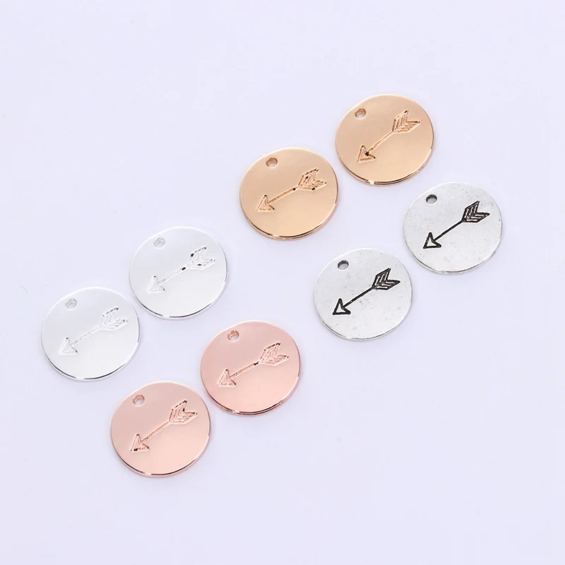 

17mm Rose Gold Silver Arrow Coin Pendants Alloy Women Jewelry Charms DIY Accessories For Handmade Earrings Bracelets Necklace