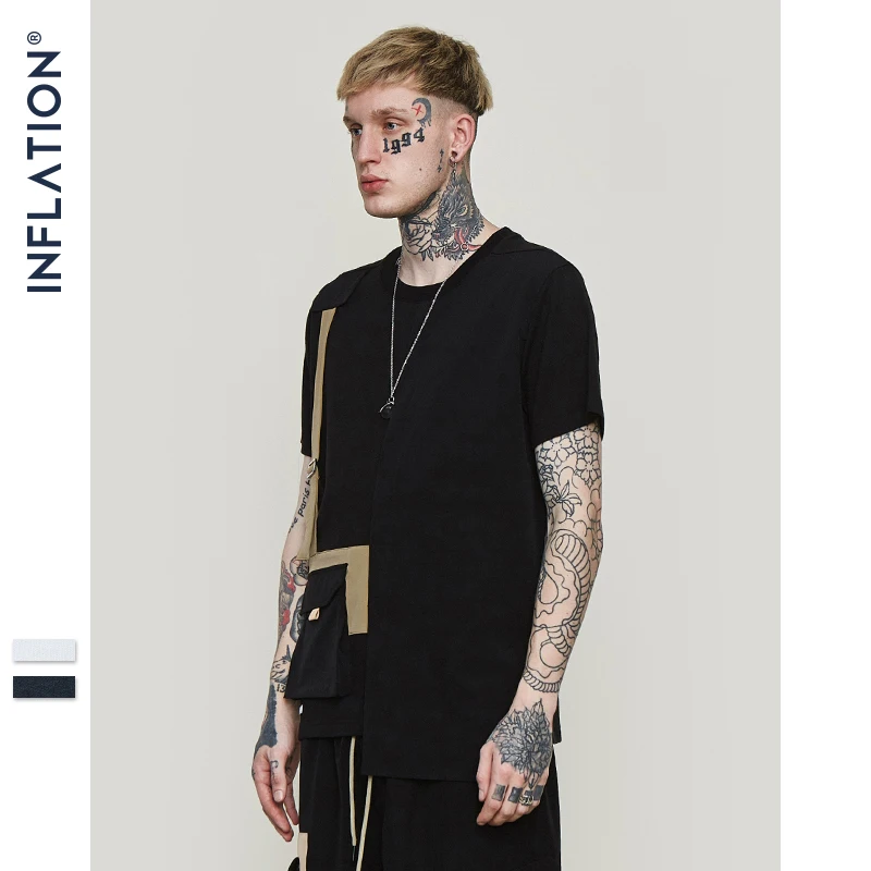 Мужская футболка с карманами INFLATION Повседневная Свободная коротким рукавом в