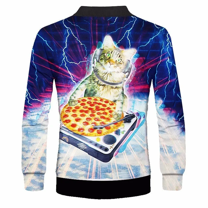 OGKB Весна Осень Повседневная куртка пальто Мужская забавная печать Пицца Кошка 3d