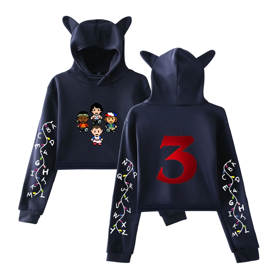

New Stranger things 3 Women Hoodies Sweatshirt fashion Streetwear Trend Sala Cat Crop Top Sexy hot Kpop Harajuku