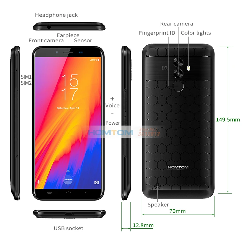 HOMTOM S99 5 дюймов 18:9 полный дисплей Мобильный телефон Android 8 0 Восьмиядерный 4 Гб ОЗУ 64