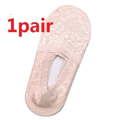 1pair Женские невидимые хлопковые носки с закрытым носком; Летние Стильные носки-башмачки с вырезами; женские короткие кружевные носки - Цвет: 1pair