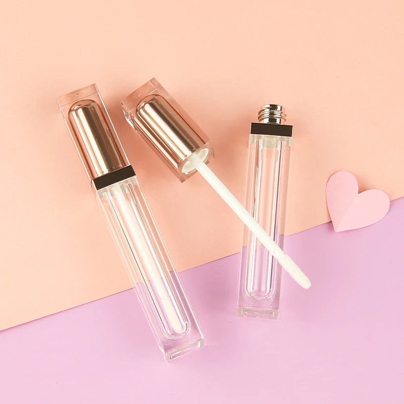 Розовая золотая акриловая пустая туба для блеска губ квадратная пластиковая