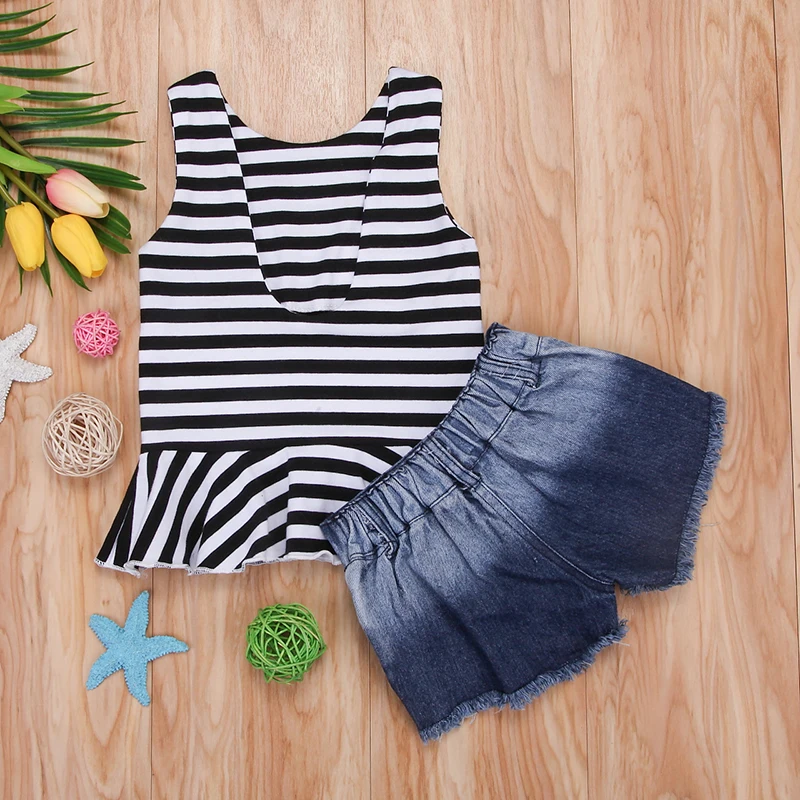 2 шт. детский джинсовый комплект из жилета и рваных шортов|children set|kids girl clothesfashion