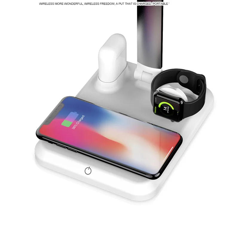4 в 1 Smart светодиодный настольная лампа Qi Беспроводной Зарядное устройство для iPhone XS XR Max Быстро настольных Беспроводной зарядного устройства для samsung S10 huawei