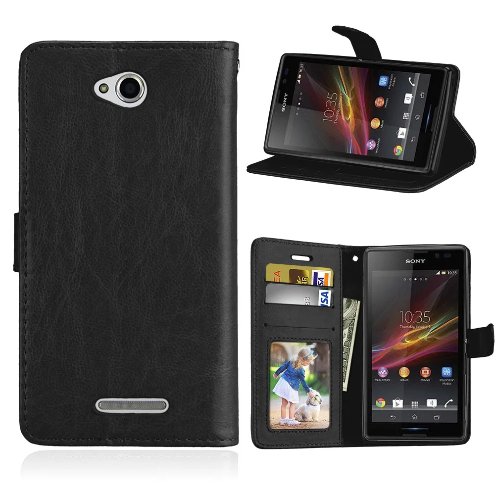 Чехол для телефона из искусственной кожи для SONY Xperia C S39H c2305 c2304 Dual c 2305 2304 Чехол-книжка Роскошный кошелек с откидной стильный с подставкой
