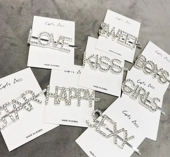 Корейские модные хрустальные заколки для волос женщин английские буквы девушки