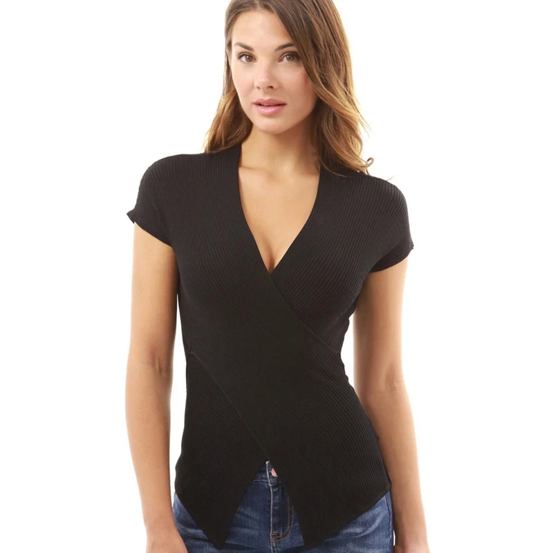 2018 женская футболка с коротким рукавом новая модная летняя тонкая перекрестным
