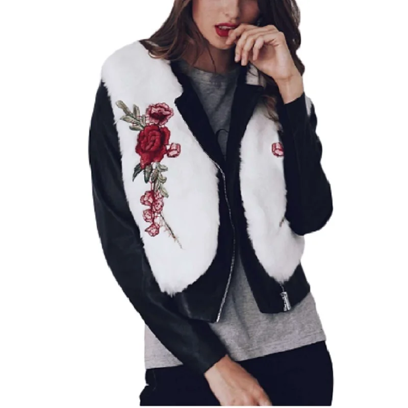 Женский пушистый меховой жакет с вышивкой 2 шт. жилет осенне зимний Тонкий теплый