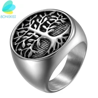 boniskiss punk men silver color tree of life ring casting stainless steel life tree rings for men ring jewelry bague homme