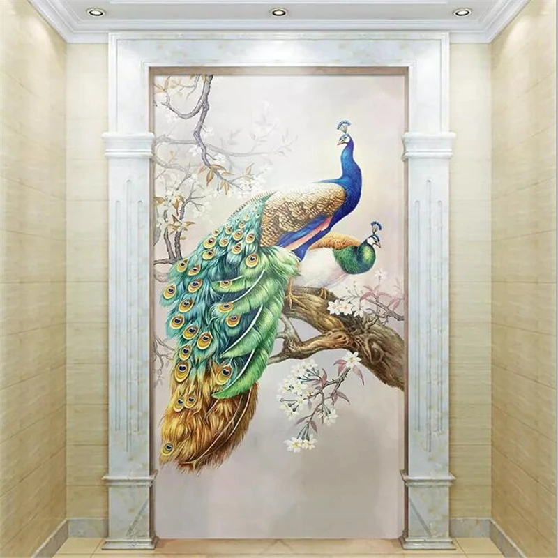

beibehang Custom wallpaper 3d mural papier peint flower rich oil painting peacock porch background decorative painting wallpaper