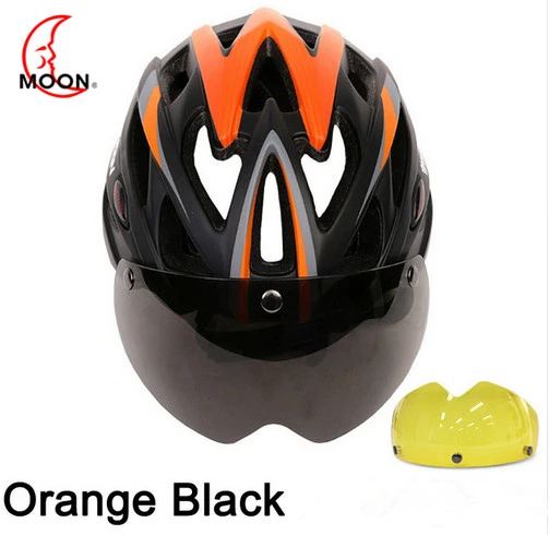 Black orange 2 lens Moon 3 объектив велосипедный шлем гоночный велосипед защитный шлем с магнитными очками Сверхлегкий в форме дорожный велосипедный шлем Casco Ciclismo - Цвет: Black orange 2 lens