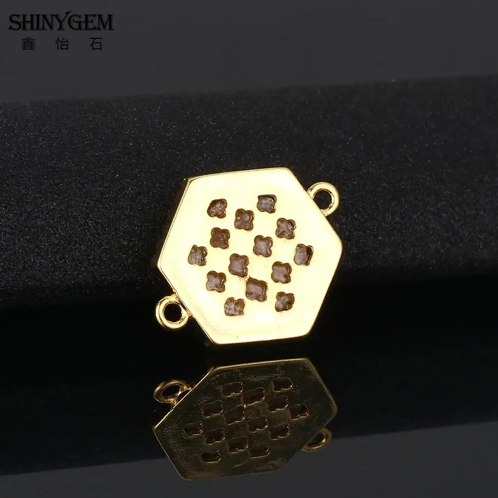 SHINYGEM шестиугольник Druzy камень разъемы позолота небольшой талисман Разъемы для DIY